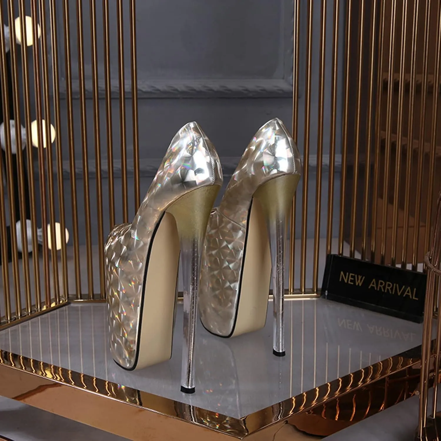 Vujkliy Women's High Heels Round Toe Platform Color Blocking Stiletto Shoes Sexy Catwalk Night Club Banquet Striptease 22CM/8.6IN Large Size Shoes