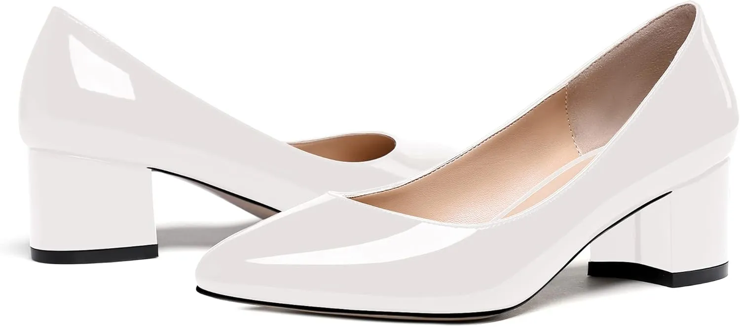 WAYDERNS Womens Party Round Toe Dress Slip On Patent Chunky Low Heel Pumps Shoes 2 Inch