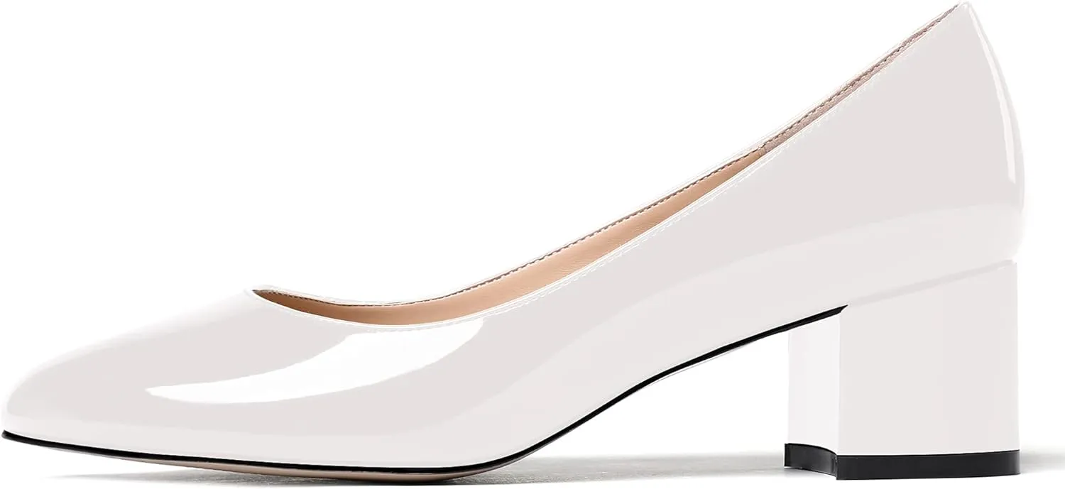 WAYDERNS Womens Party Round Toe Dress Slip On Patent Chunky Low Heel Pumps Shoes 2 Inch