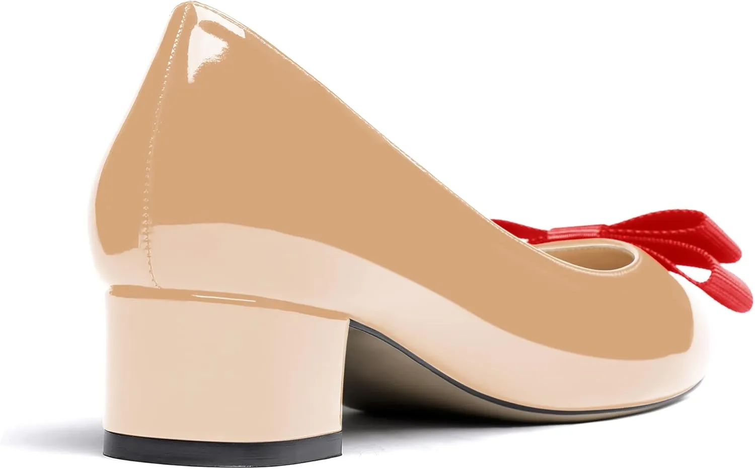 WAYDERNS Women's Patent Bow Slip On Round Toe Chunky Low Heel Pumps Shoes 1.5 Inch