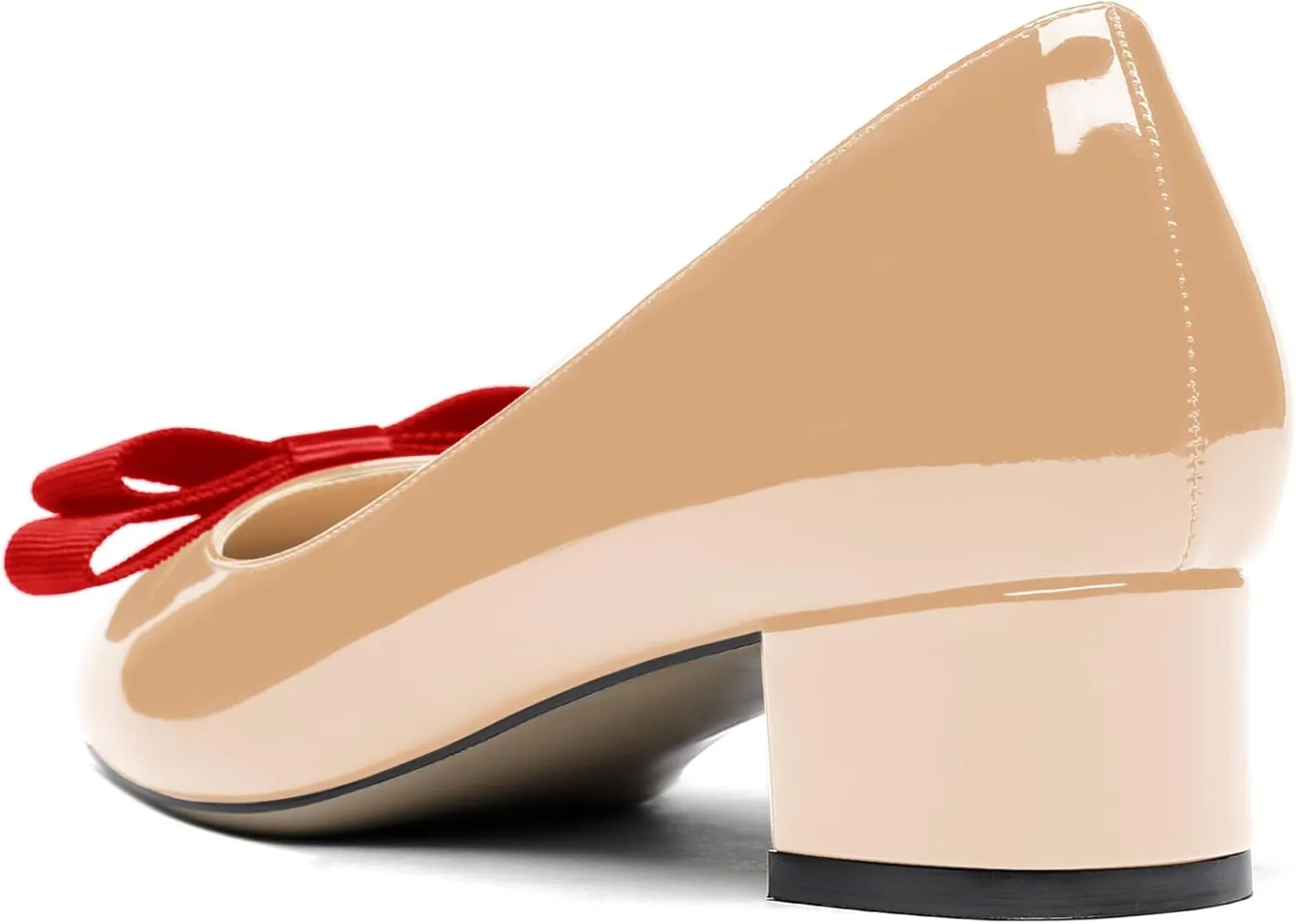 WAYDERNS Women's Patent Bow Slip On Round Toe Chunky Low Heel Pumps Shoes 1.5 Inch
