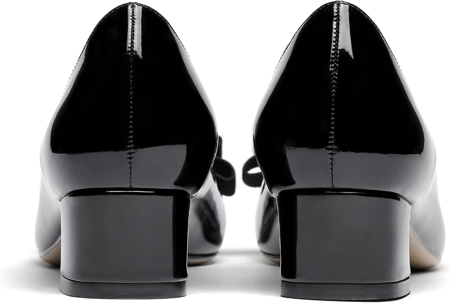 WAYDERNS Women's Patent Bow Slip On Round Toe Chunky Low Heel Pumps Shoes 1.5 Inch