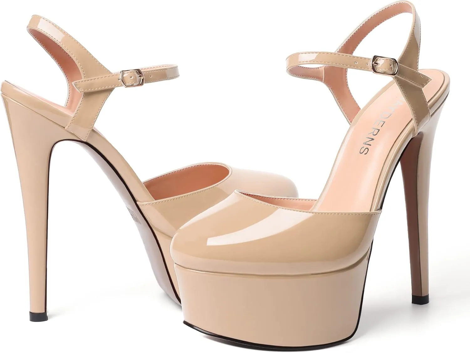 WAYDERNS Womens Patent Round Toe Wedding Buckle Ankle Strap Fashion Platform Stiletto High Heel Pumps Shoes 6 Inch