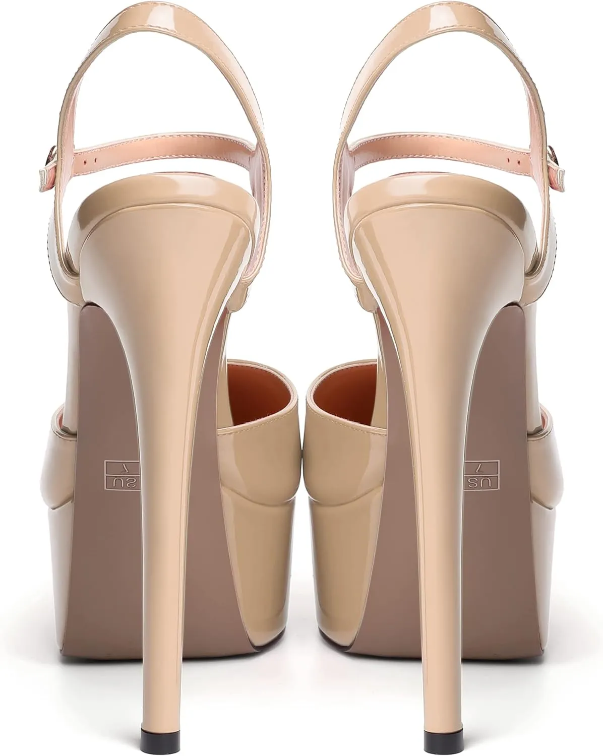 WAYDERNS Womens Patent Round Toe Wedding Buckle Ankle Strap Fashion Platform Stiletto High Heel Pumps Shoes 6 Inch
