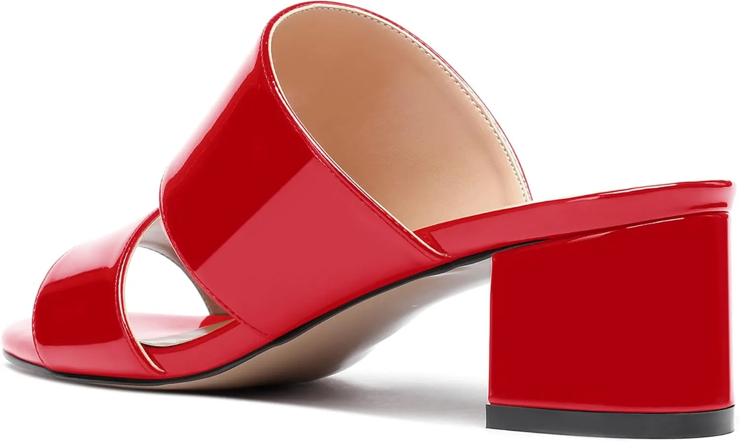 WAYDERNS Women's Slip On Open Toe Patent Chunky Low Heel Slides Two Piece Sandals 2 Inch