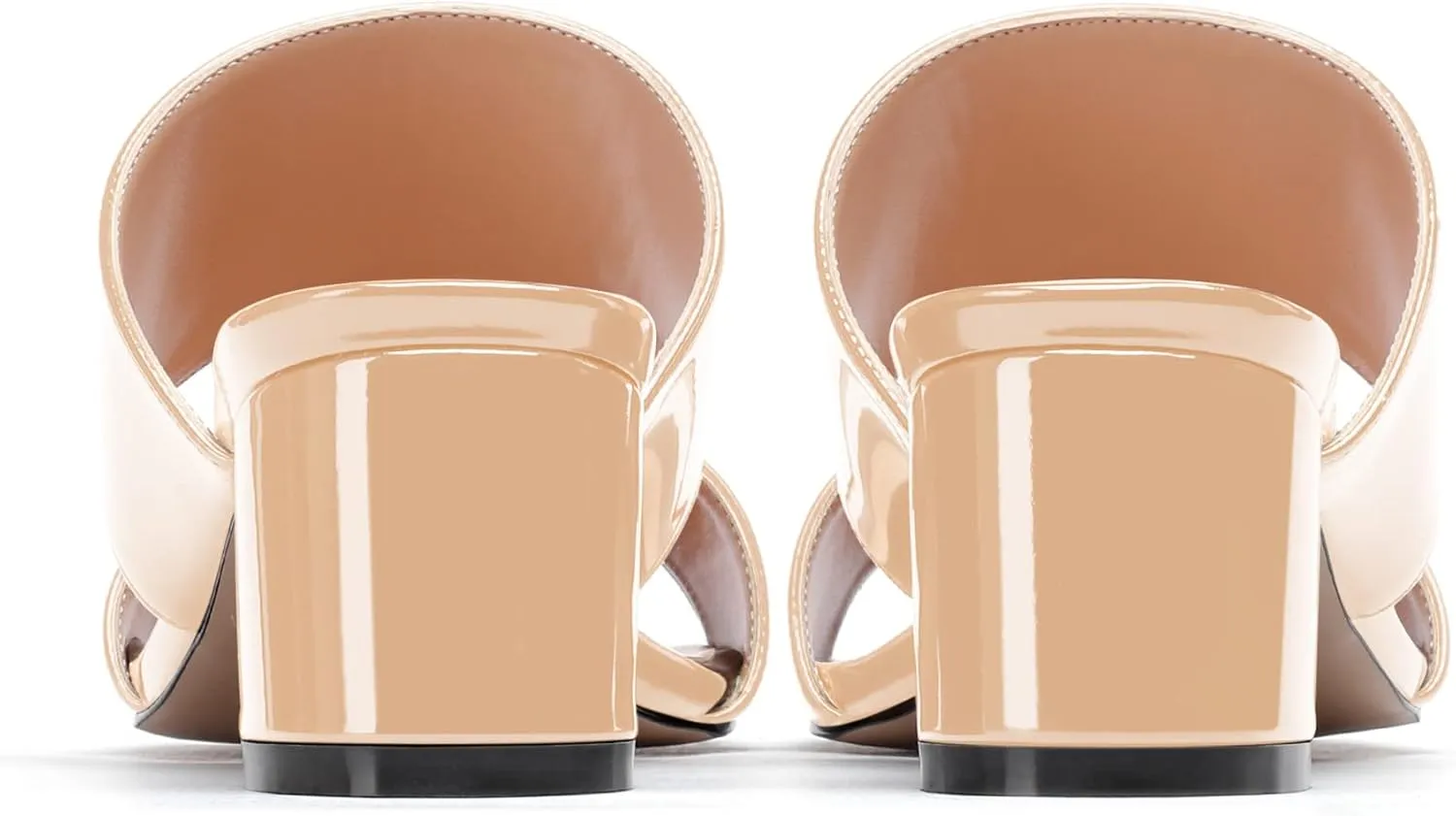 WAYDERNS Women's Slip On Open Toe Patent Chunky Low Heel Slides Two Piece Sandals 2 Inch