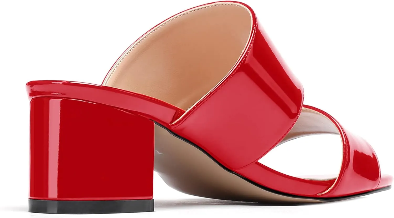WAYDERNS Women's Slip On Open Toe Patent Chunky Low Heel Slides Two Piece Sandals 2 Inch
