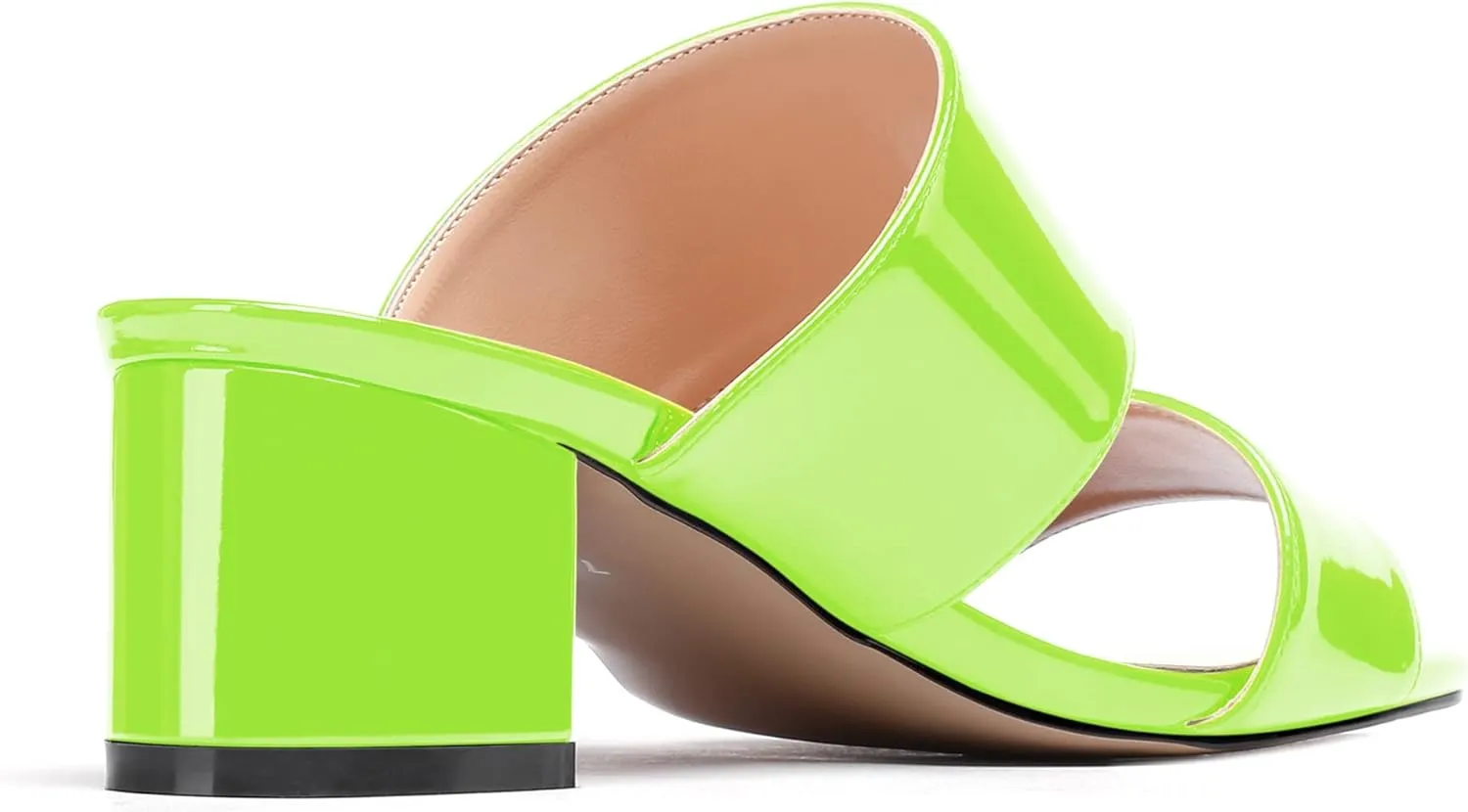 WAYDERNS Women's Slip On Open Toe Patent Chunky Low Heel Slides Two Piece Sandals 2 Inch