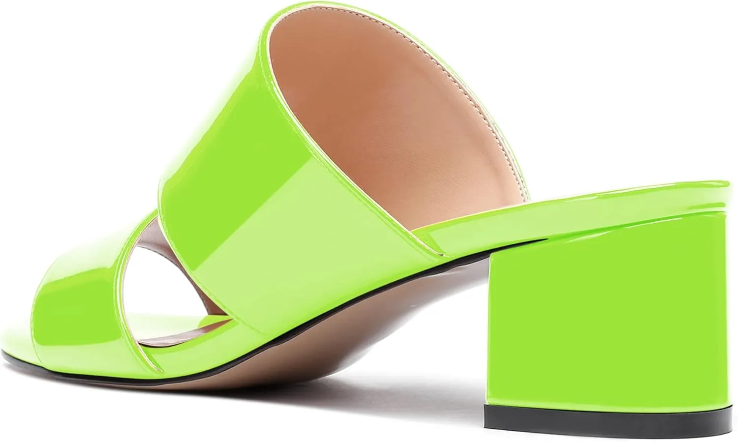 WAYDERNS Women's Slip On Open Toe Patent Chunky Low Heel Slides Two Piece Sandals 2 Inch