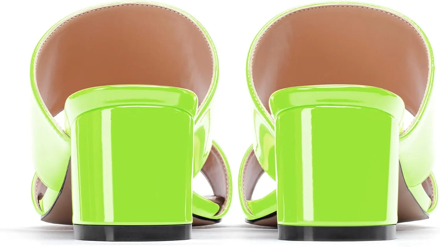 WAYDERNS Women's Slip On Open Toe Patent Chunky Low Heel Slides Two Piece Sandals 2 Inch