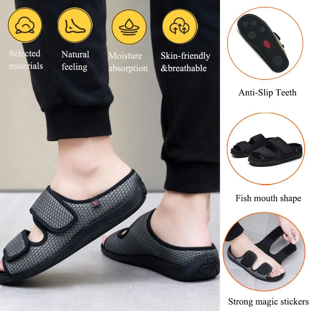WEEOATAR Diabetic Slippers,Post Surgery Shoes,Medical Walking Shoes,Adjustable,Slip-on and Wide Orthopedic Shoes with Magic Stickers for Diabetics,Swollen Feet&Arthritis Edema(Woman Black,8.0/240cm)