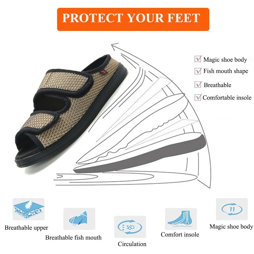 WEEOATAR Diabetic Slippers,Post Surgery Shoes,Medical Walking Shoes,Adjustable,Slip-on and Wide Orthopedic Shoes with Magic Stickers for Diabetics,Swollen Feet&Arthritis Edema(Woman Black,8.0/240cm)