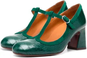 Women Chunky Heel Mary Janes Pumps Crocodile Closed Round Toe Ankle T-Strap Mary Janes Cut Out 3 inch Block Heel Sandals Buckle Strap Stone Pattern Vintage Wedding 4-11 M US