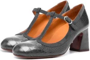 Women Chunky Heel Mary Janes Pumps Crocodile Closed Round Toe Ankle T-Strap Mary Janes Cut Out 3 inch Block Heel Sandals Buckle Strap Stone Pattern Vintage Wedding 4-11 M US