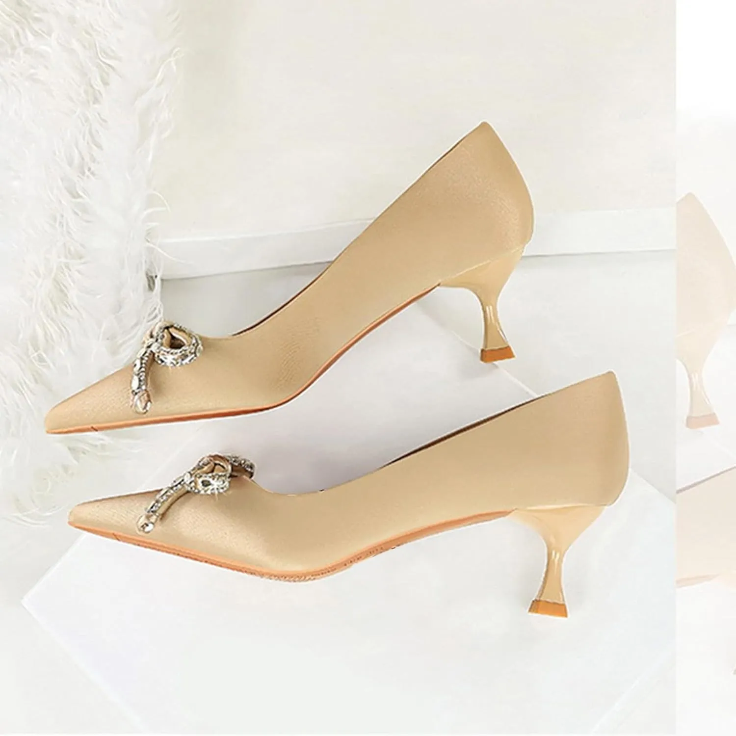 Women Sandal Bow Wedding Party Dress Shoes Stiletto Heel Pointed Toe Slip On Sandal Summer Comfortable Casual Shoes
