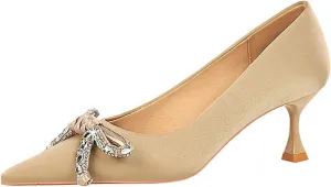 Women Sandal Bow Wedding Party Dress Shoes Stiletto Heel Pointed Toe Slip On Sandal Summer Comfortable Casual Shoes