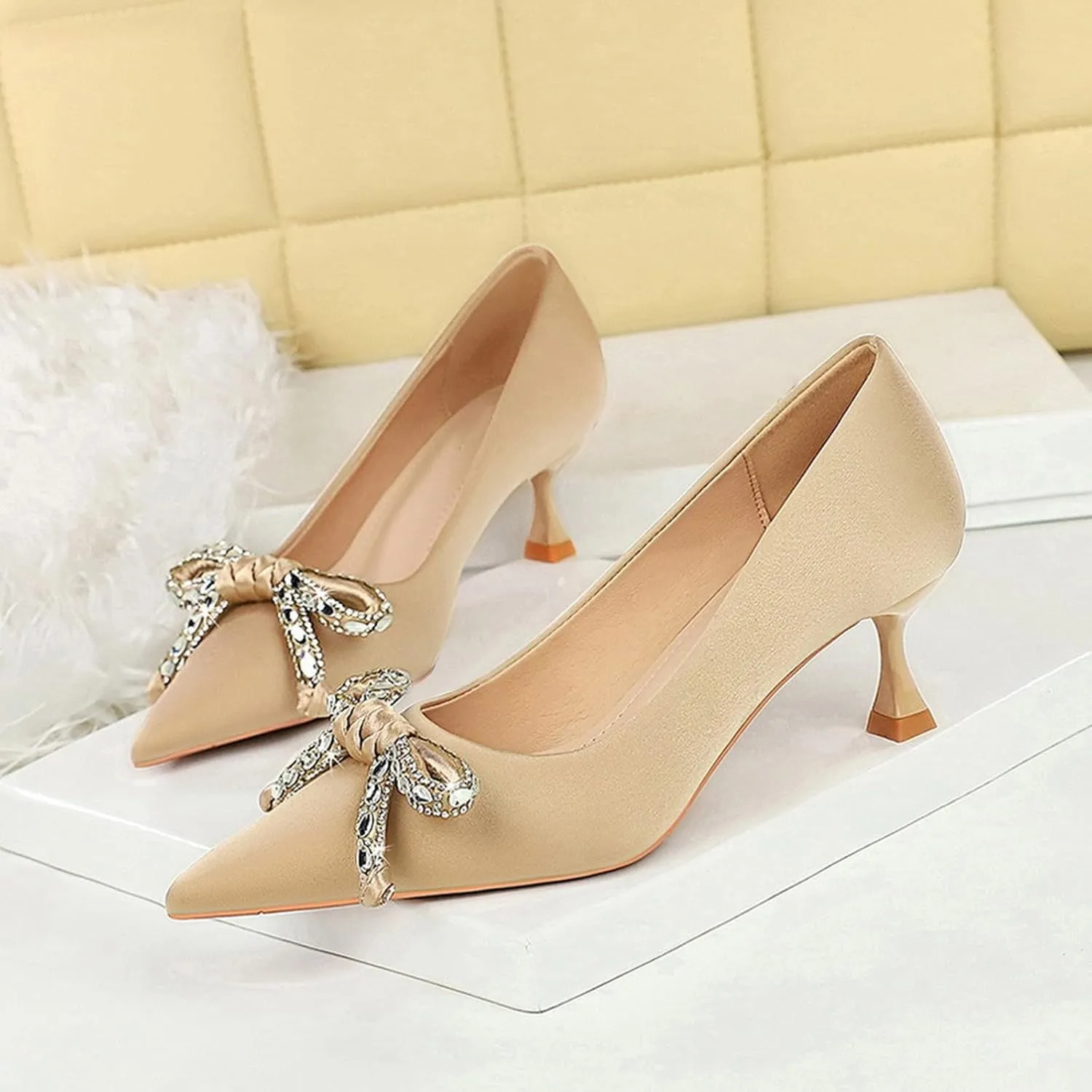 Women Sandal Bow Wedding Party Dress Shoes Stiletto Heel Pointed Toe Slip On Sandal Summer Comfortable Casual Shoes