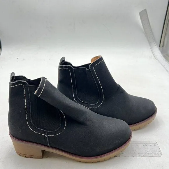 Women Stacked Chunky Low Heel Walking Ankle Boots Closed Round Toe Ankle Black
