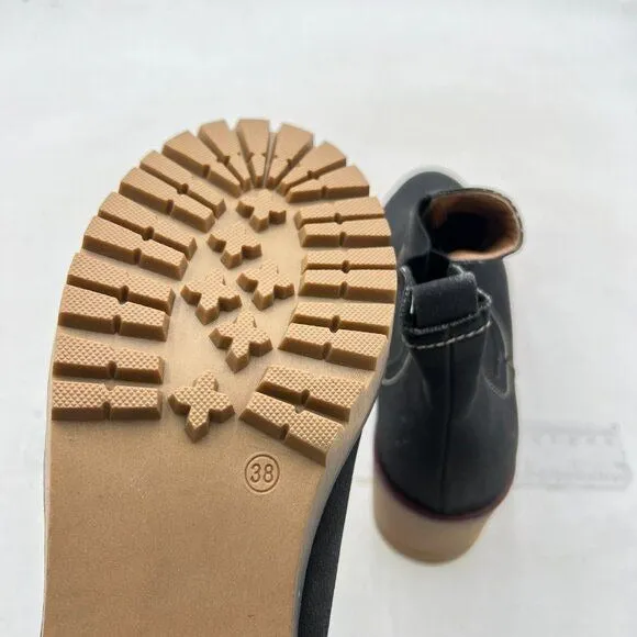 Women Stacked Chunky Low Heel Walking Ankle Boots Closed Round Toe Ankle Black