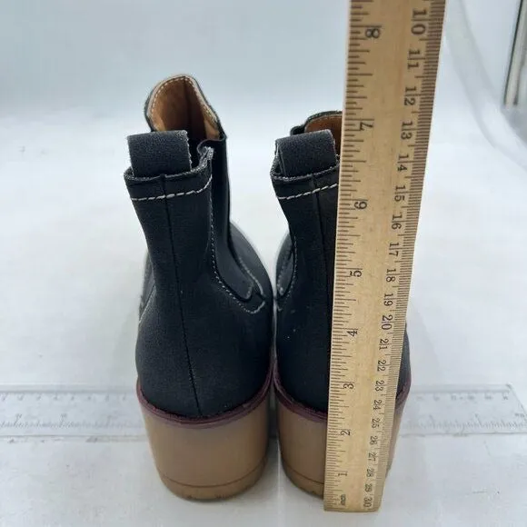 Women Stacked Chunky Low Heel Walking Ankle Boots Closed Round Toe Ankle Black