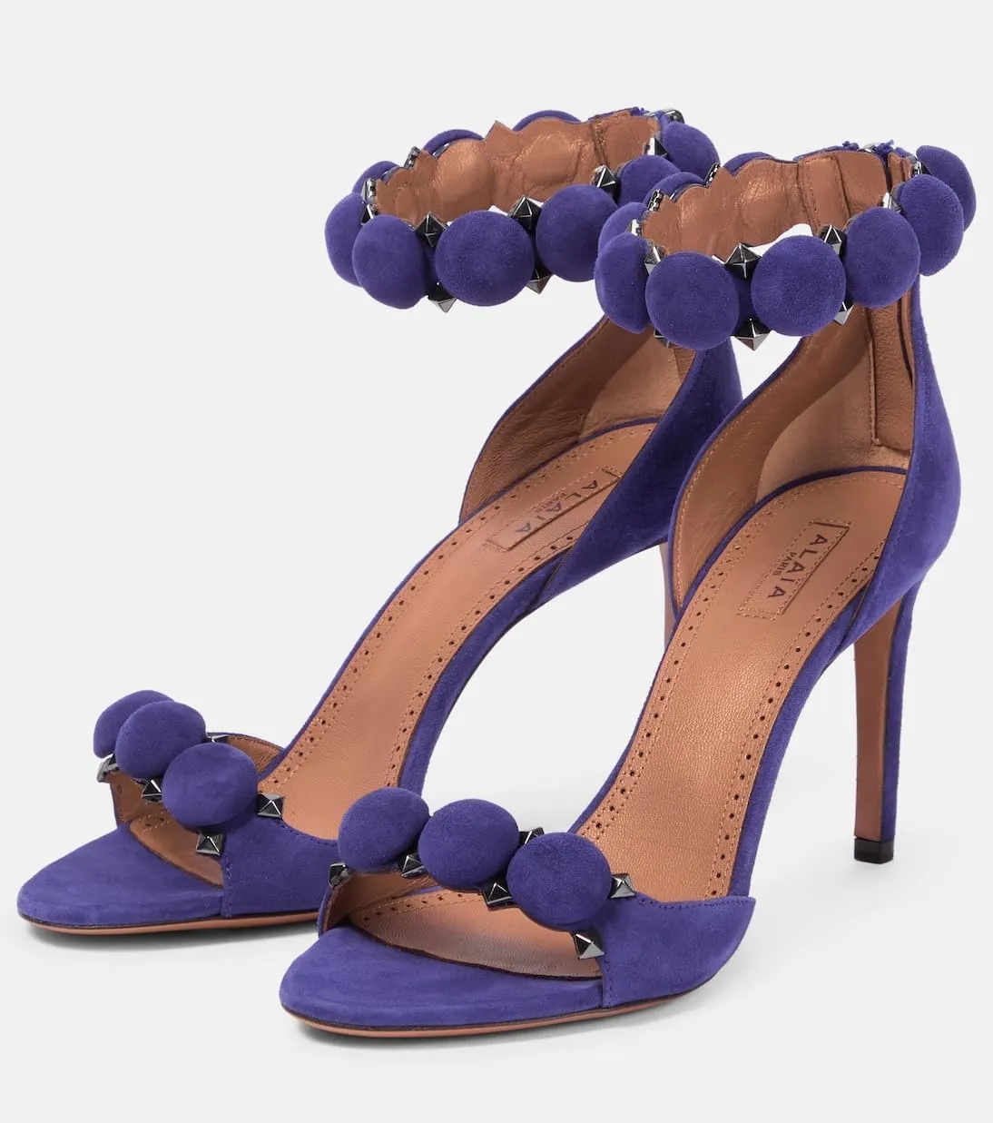 Women's Ankle Strap Stiletto Heeled Sandals Open Round Toe Zipper High Heels Sexy Rivet Button Dress Wedding Party Shoes
