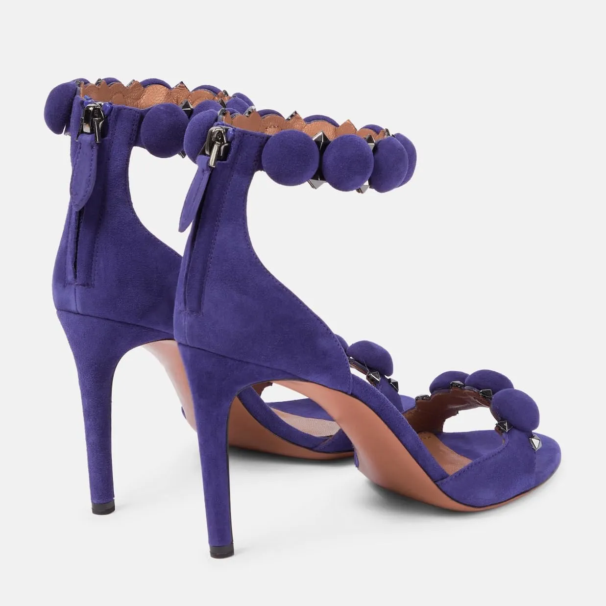 Women's Ankle Strap Stiletto Heeled Sandals Open Round Toe Zipper High Heels Sexy Rivet Button Dress Wedding Party Shoes