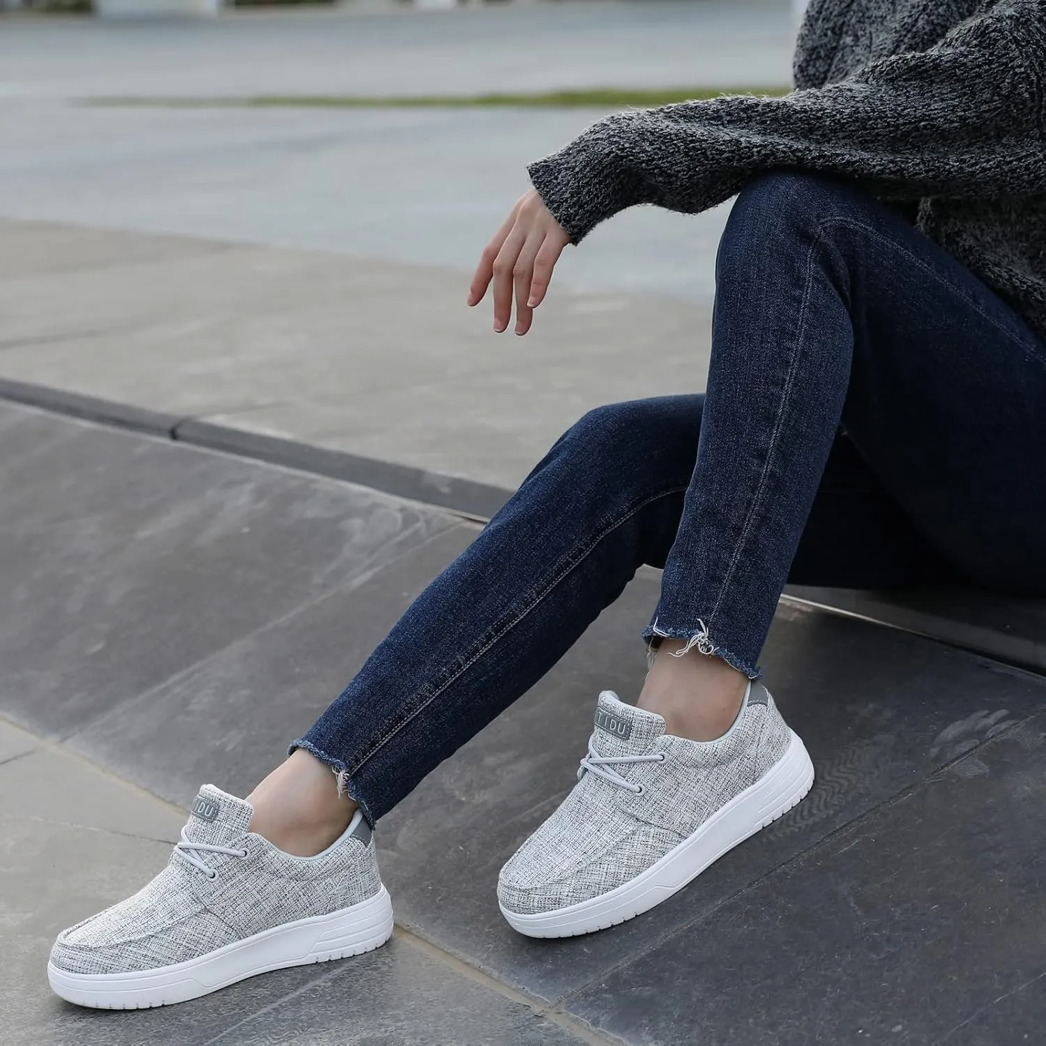 Women's Arch Support Shoes Lace Up Orthopedic Sneakers Comfortable Canvas Loafers Casual Walking Shoes for Plantar Fasciitis Foot Pain Relief