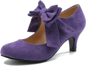 Women's Bow Mary Jane Kitten Heel Round Toe Low Heels Ankle Strap Dress Evening Party Pumps