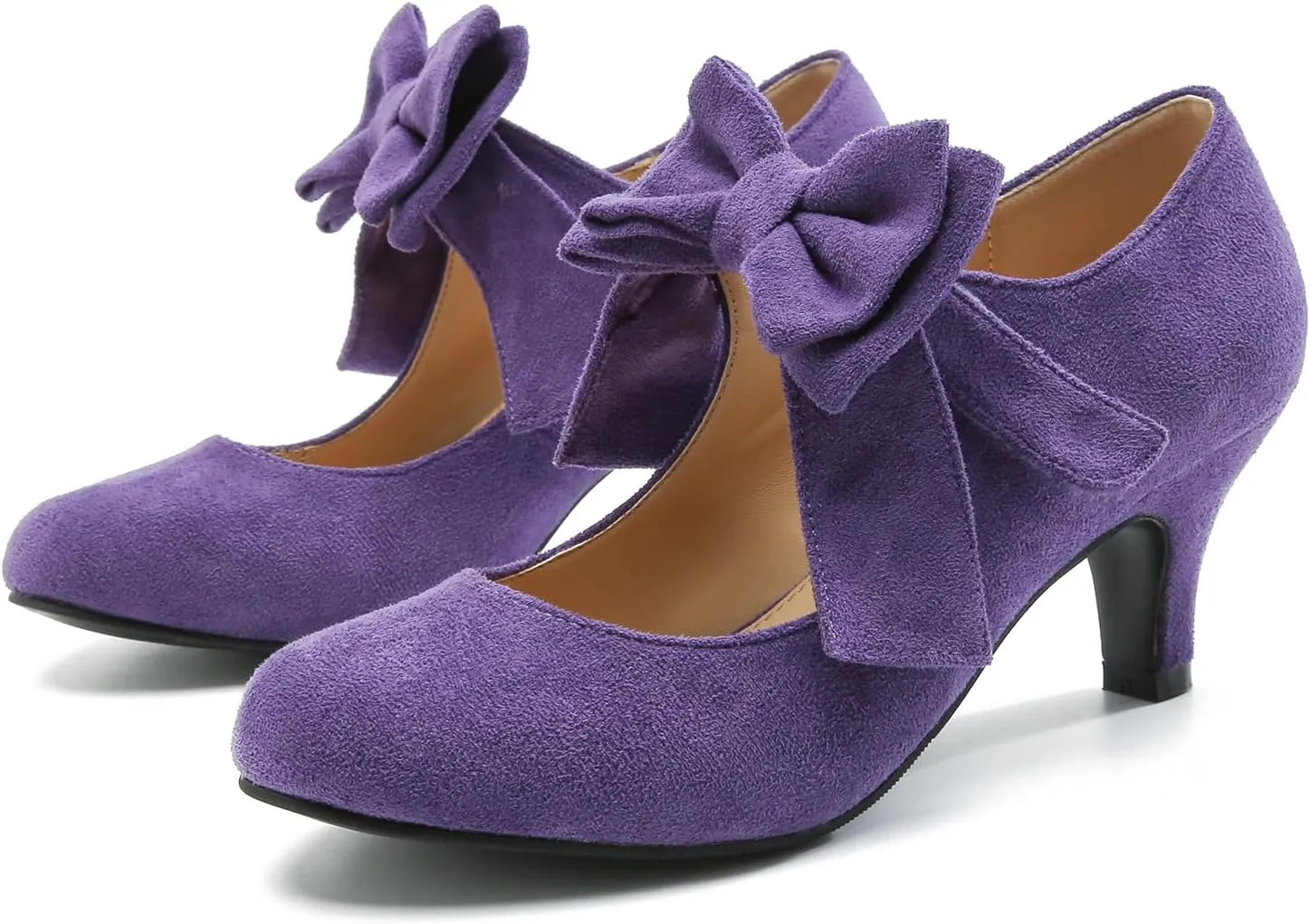 Women's Bow Mary Jane Kitten Heel Round Toe Low Heels Ankle Strap Dress Evening Party Pumps