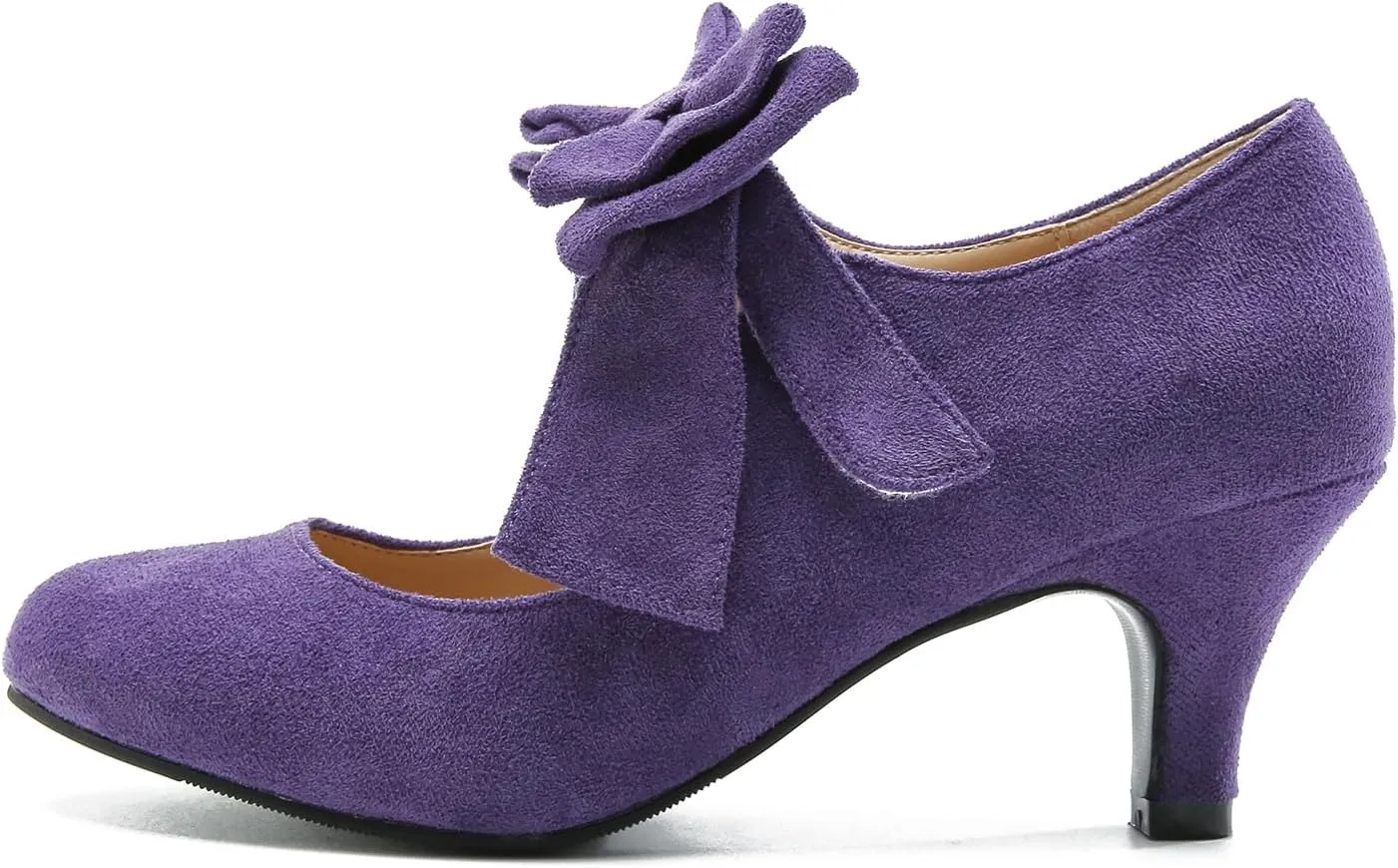 Women's Bow Mary Jane Kitten Heel Round Toe Low Heels Ankle Strap Dress Evening Party Pumps