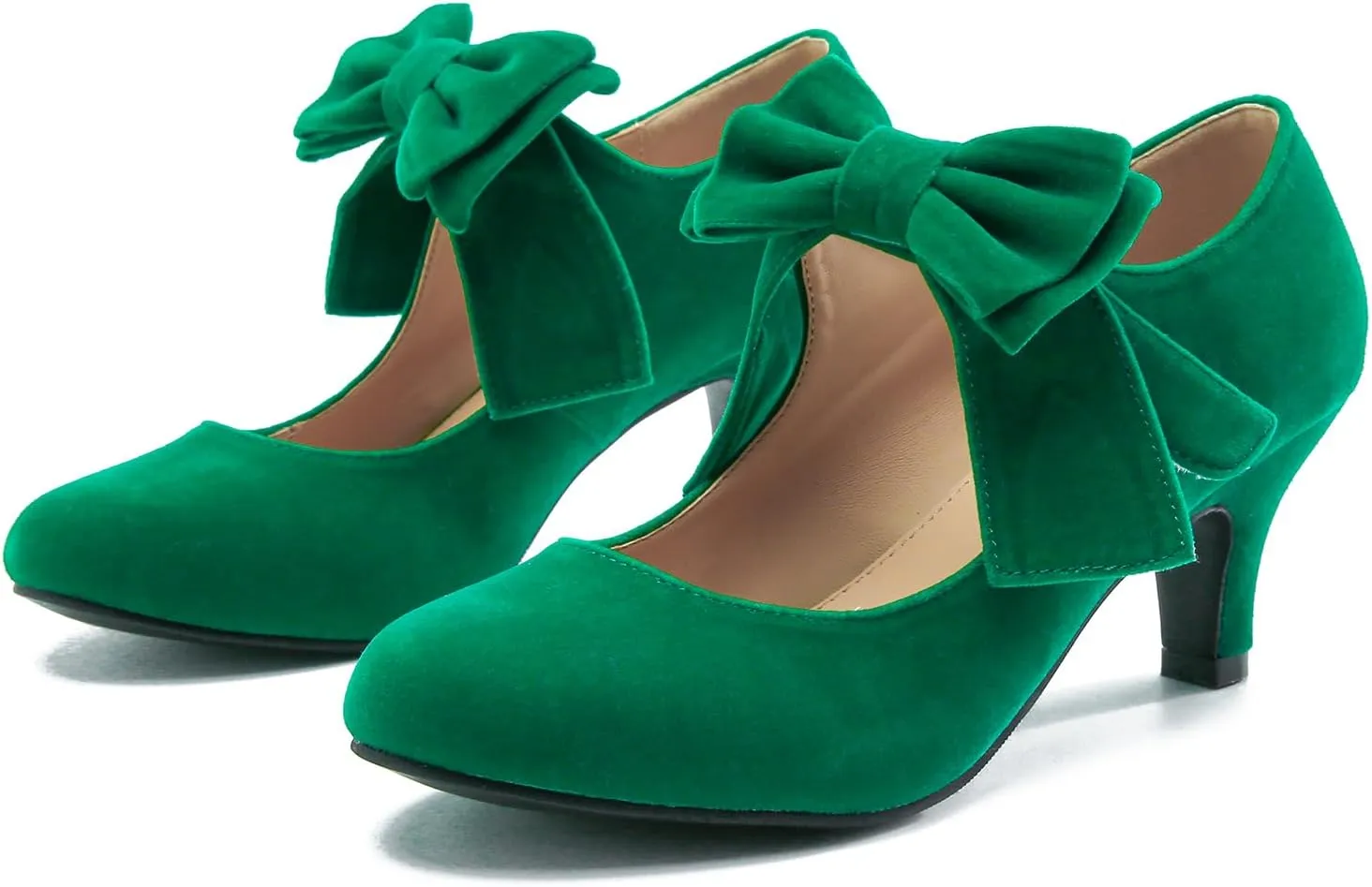 Women's Bow Mary Jane Kitten Heel Round Toe Low Heels Ankle Strap Dress Evening Party Pumps