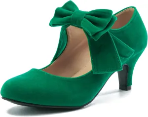 Women's Bow Mary Jane Kitten Heel Round Toe Low Heels Ankle Strap Dress Evening Party Pumps