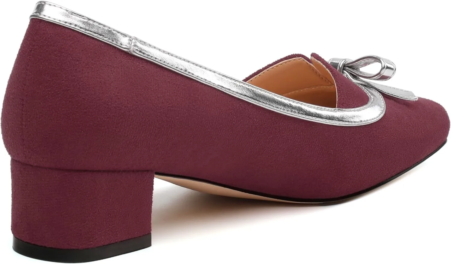 Women's Bowknot Low Chunky Block Heels Suede Square Closed Toe Slip On Pumps Evening Wedding Party Office Work Dress Shoes ﻿