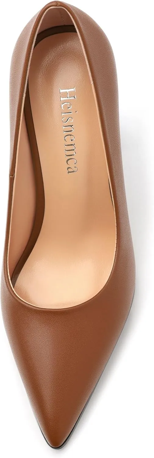 Women's Chunck Block High Heels Closed Pointed Toe Slip On Pumps Evening Wedding Party Office Work Shoes 3.5 Inch