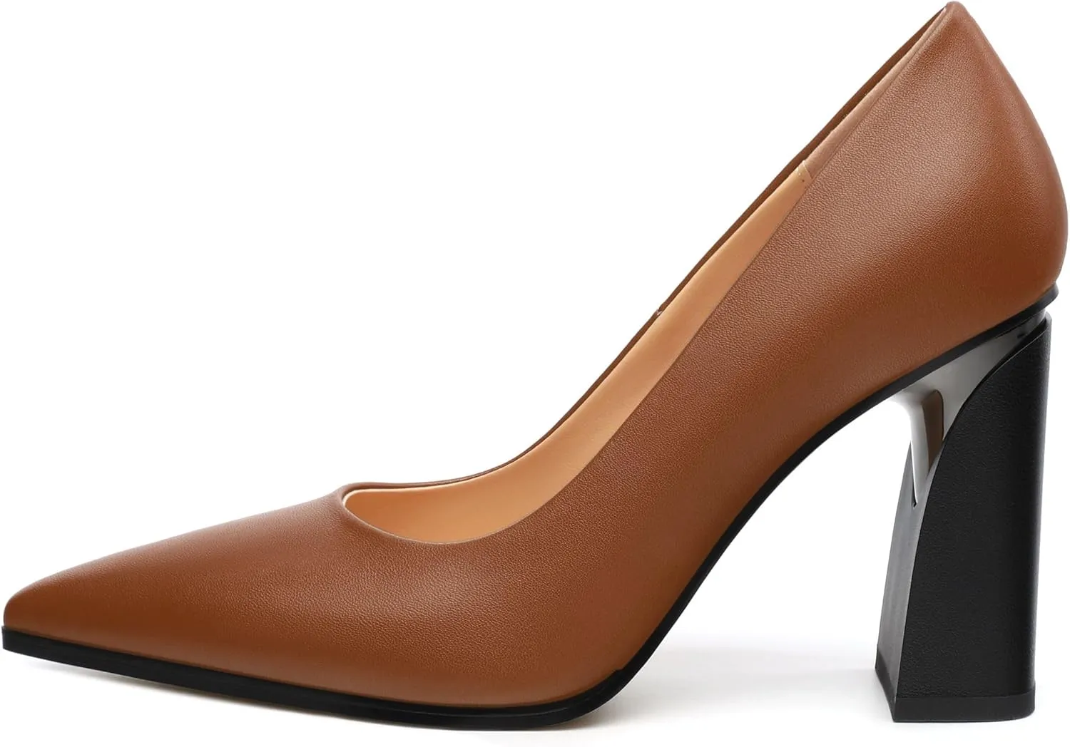 Women's Chunck Block High Heels Closed Pointed Toe Slip On Pumps Evening Wedding Party Office Work Shoes 3.5 Inch