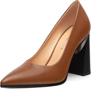 Women's Chunck Block High Heels Closed Pointed Toe Slip On Pumps Evening Wedding Party Office Work Shoes 3.5 Inch