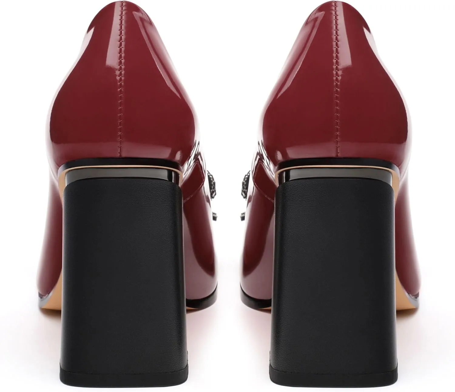 Womens Chunky Block High Heels Patent Closed Pointed Toe Bow Pumps Slip on Heels Wedding Party Dress Shoes 3.5IN