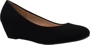 Women's Close Round Toe Low Wedge Glitter Rhinestone Comfort