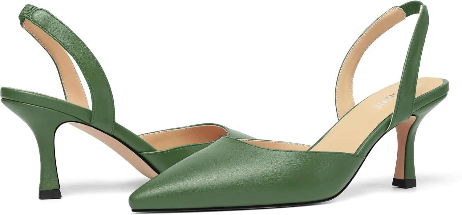 Womens Fashion Slip On Matte Slingback Pointed Toe Dating Spool High Heel Pumps Shoes 3 Inch
