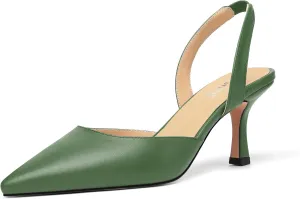 Womens Fashion Slip On Matte Slingback Pointed Toe Dating Spool High Heel Pumps Shoes 3 Inch