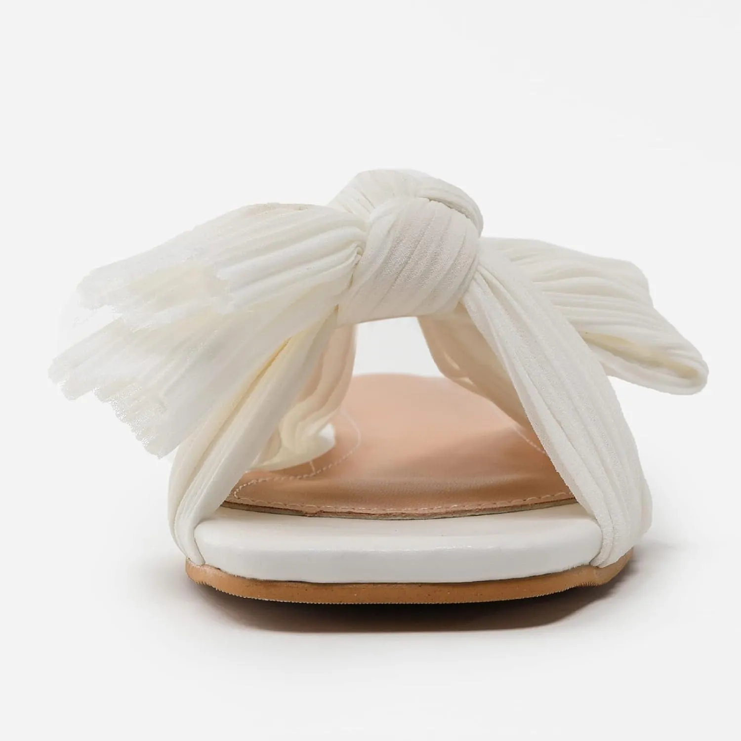 Women's Flat Sandals Casual Dress Sandal Satin Mules Slip On Bowknot Open Toe Backless Low Heeled Slipper Slides for Summer Wedding