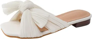 Women's Flat Sandals Casual Dress Sandal Satin Mules Slip On Bowknot Open Toe Backless Low Heeled Slipper Slides for Summer Wedding