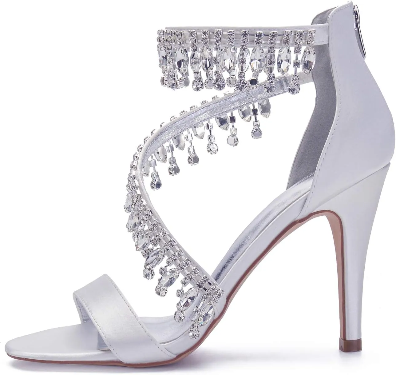 Women's Formal Wedding Sandals for Women High Stilettos for Bride Rhinestones Open Toe Heels Strappy Bridal Shoes