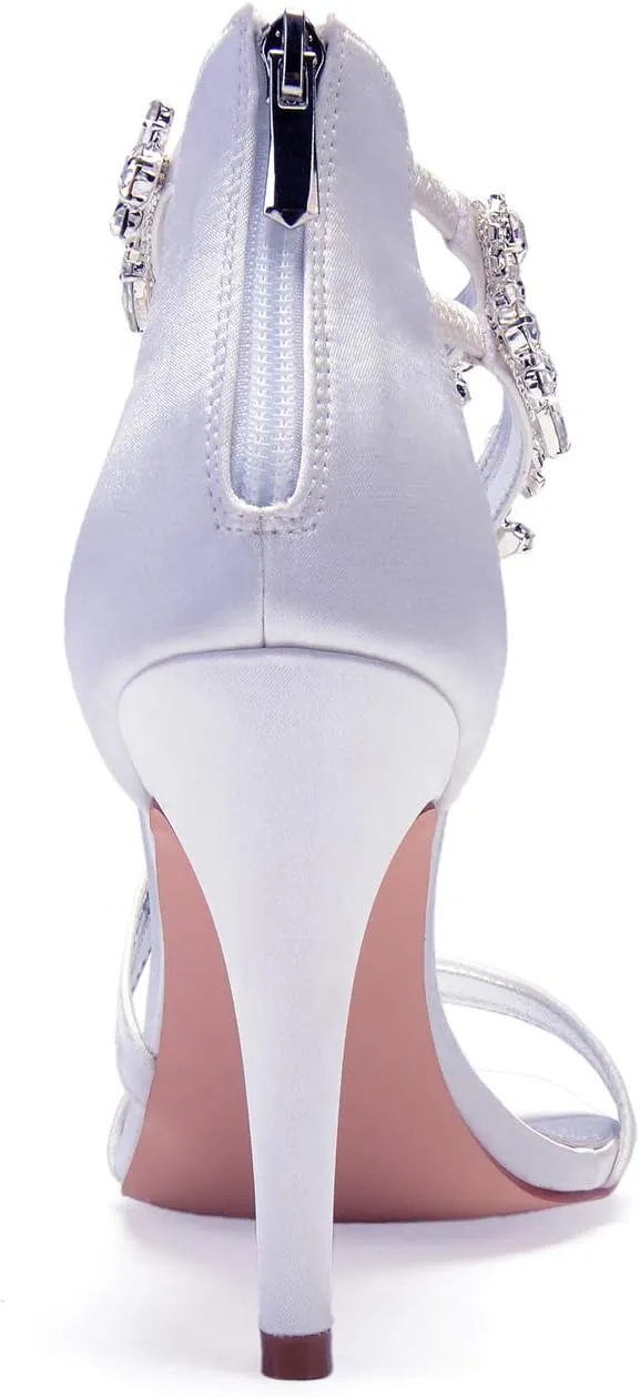 Women's Formal Wedding Sandals for Women High Stilettos for Bride Rhinestones Open Toe Heels Strappy Bridal Shoes