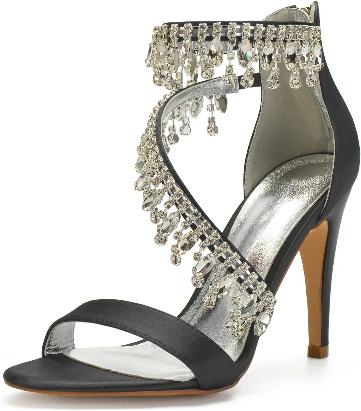 Women's Formal Wedding Sandals for Women High Stilettos for Bride Rhinestones Open Toe Heels Strappy Bridal Shoes