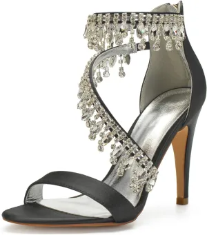Women's Formal Wedding Sandals for Women High Stilettos for Bride Rhinestones Open Toe Heels Strappy Bridal Shoes