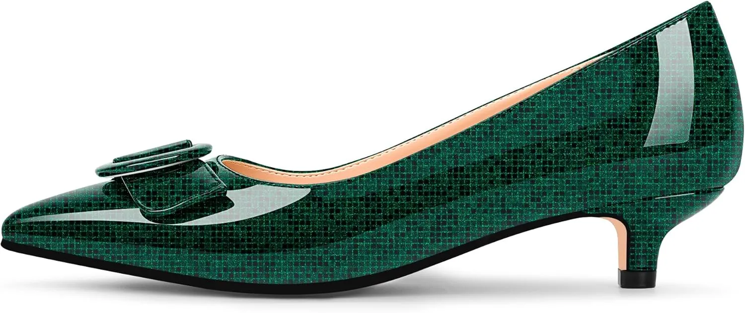 Women's Low Kitten Heel Pumps Pointed Closed Toe Buckle Slip On Office Comfort Shoes