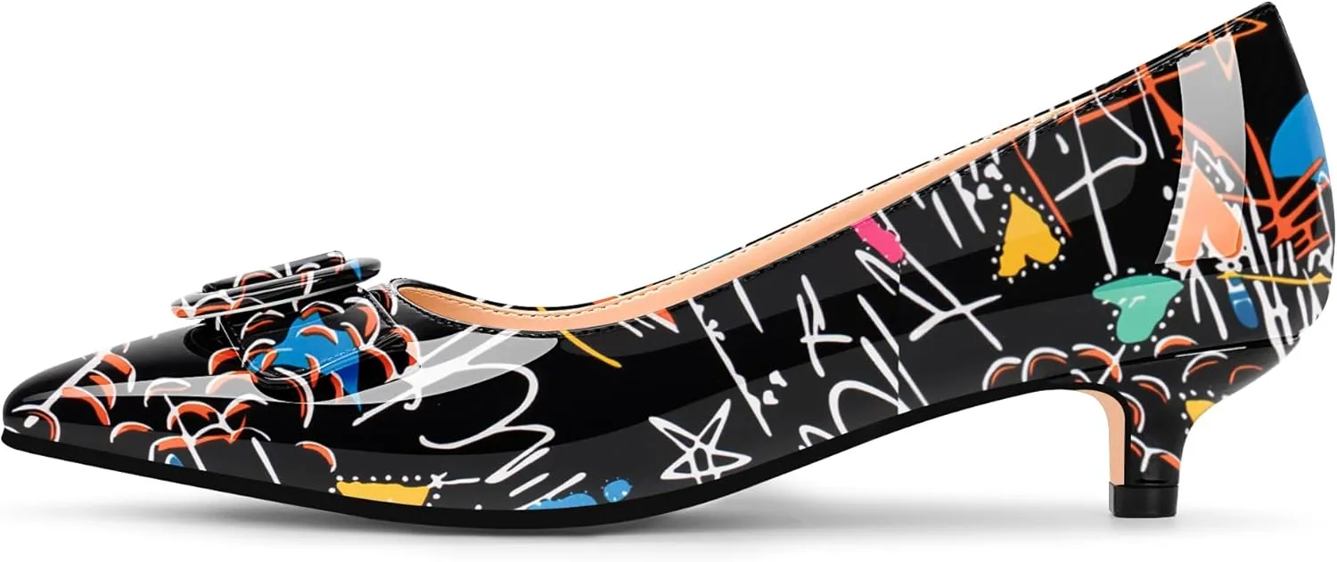 Women's Low Kitten Heel Pumps Pointed Closed Toe Buckle Slip On Office Comfort Shoes