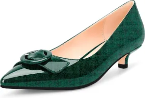 Women's Low Kitten Heel Pumps Pointed Closed Toe Buckle Slip On Office Comfort Shoes