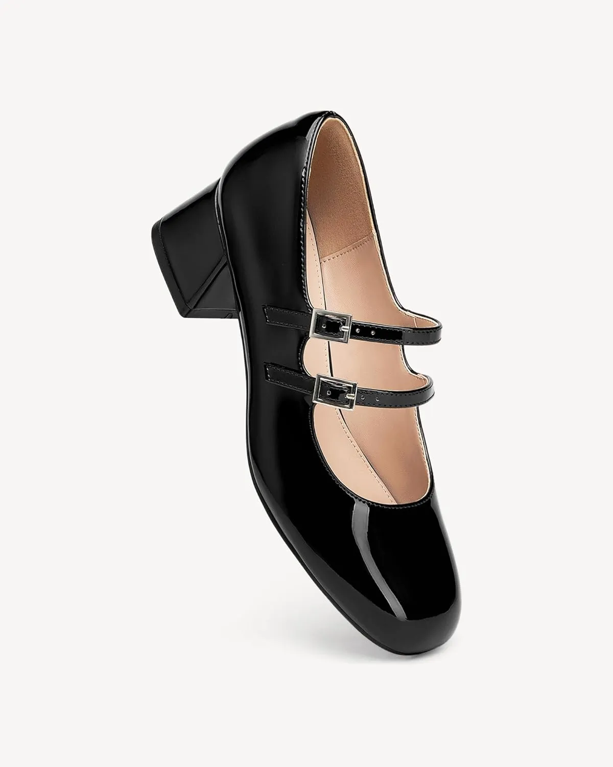 Women's Mary Jane Pumps - Chunky Mid Heel with 3-Strap Buckle Design, Comfortable Round Toe